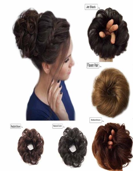 Moño de cabello humano moños desordenados ondulados y rizados piezas de cabello de boda para mujeres niños Updo Donut Chignons9916773