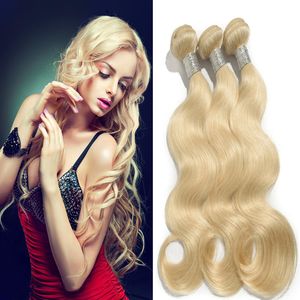 Bundles de cheveux humains 3PC blonde brésilienne vague de corps vierge armure de cheveux humains, pas de perte, sans enchevêtrement, double trame