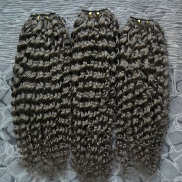 Bundles de cheveux humains 3PC Bundles de tissage de cheveux brésiliens crépus bouclés gris Couleur 100% Bundles de tissage humain Extension de cheveux non-remy
