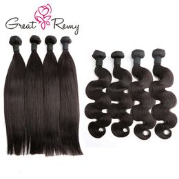 Human Hair Bundels Deal Sale Natural Black Rechte Body Wave Diep krullend haar Weave 8-30 inch Maagd Weft Extensions Greatremy 3pcs/Lot Groothandel
