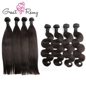 Human Hair Bundels Deal Sale Natural Black Rechte Body Wave Diep krullend weefsel 8-34inch Maagdin Weft Extensions Greatremy 4pcs/Lot Whole