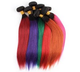 Paquetes de cabello humano T1b Azul Púrpura Verde Rojo Rosa 350 recto Dos tonos Ombre color precoloreado trama brasileña 3pcslot6491079