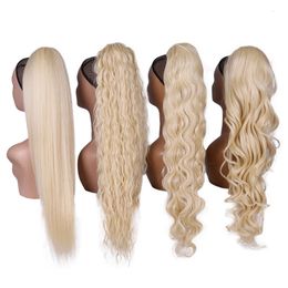 Cheveux humains Capless s Blonde queue synthétique longue ondulée tressée postiche sur pince Ombre noir brun queue pour les femmes 231025