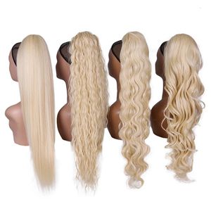 Menselijk haar Capless s Blonde Synthetische staart Lang Golvend Gevlochten Haarstukje Op Clip Ombre Zwart Bruin Staart Voor Vrouwen 231025