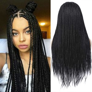 Perruques Capless de Cheveux Humains 60cm / 24 pouces Boîte Tressée Perruque Synthétique Simulation Tressage Perruques pour les Femmes Noires B2623