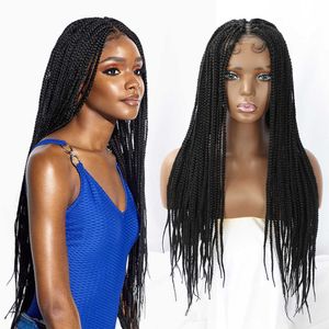 Human Hair Capless Wigs Braided Wigs for Black Women Synthetic Lace Front Wig Big Knotless Box Braids Wig With Baby Hair Forehead lace Braided Wigs x0802