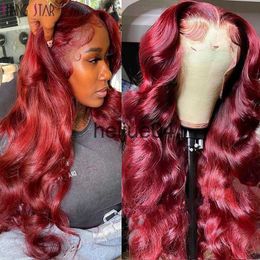 Capless pruiken van echt haar Gekleurd Bourgondië Lace Front Wig Red Body Wave 13X4 Hd Lace Frontal Wigs Human Hair 30 Inch Lace Front Wig Curly Hair Pre Plucked x0802