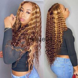 Capless pruiken van echt haar Krullend Pruik van echt haar Honingblond Ombre 13x1 Braziliaanse bruine kleur Diepe watergolf Hd Frontale Highlight Bob Lace Front Wigs x0802