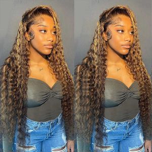 Perruques capless de cheveux humains Highlight Deep Wave Hd Lace Frontal Wig 13x6 Glueless Brazil 13x4 Water Wave Honey Blonde Lace Front Wigs Curly Human Hair x0802