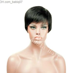 Human Hair Capless Wigs Human Hair Short Lace Front Straight Wigs For Black Women Pixie Wig Machine made Wig Z230731