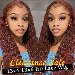 Perruques Capless Cheveux Humains Brun Rougeâtre 13x4 Deep Curly Lace Front Wig Cuivre Rouge HD 360 Full Lace Frontal Perruques de Cheveux Humains Automne Couleur Deep Wave Lace Wigs x0802