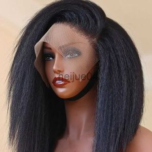Pelucas sin tapa de cabello humano Bob corto Ligero Yaki Peluca delantera de encaje de cabello sintético recto para mujeres negras Fibra de alta temperatura Línea de cabello natural x0802