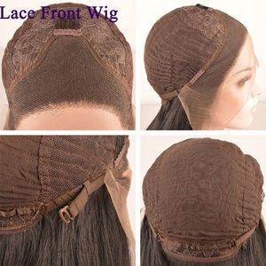 Perruques Capless Cheveux Humains Bandeau Synthétique Sans Colle Yaki Lacets Droits Perruque Frontale pour Femme Couleur Naturelle 13x2.5 Lace Front Facile à Porter Fibre Résistante à la Chaleur 3