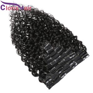 Human Hair Clip in Extensions Water Wave Peruaanse Maagd Natuurlijk Weef Volledige tips 8pcs 120 g Nat en golvende dubbele inslag 8-24 inch