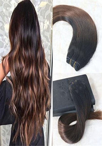 Extensions de cheveux humains Balayage Couleur Naturel Noir Ombre Chocolats Brun Vrais Cheveux Humains Double Trame Balayage Cheveux Bundles1229002