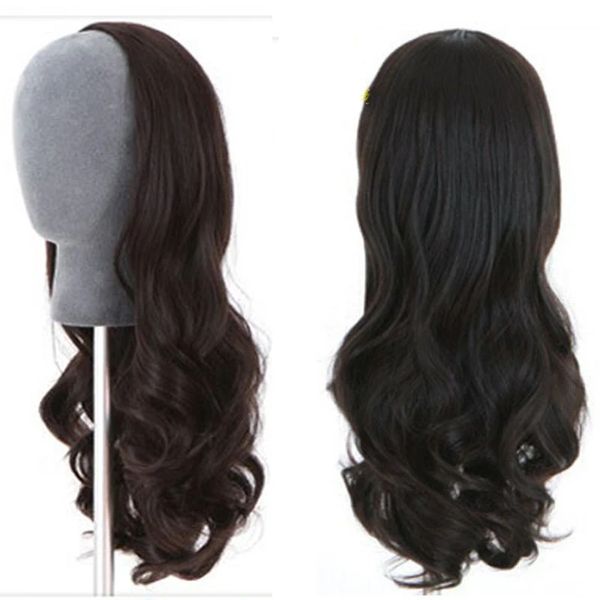 Pelucas de cabello humano para mujeres negras, pelucas de cabello largo ondulado 3/4 a máquina, pelucas de cabello remy brasileño 100% Remy (#2,#4, negro natural)