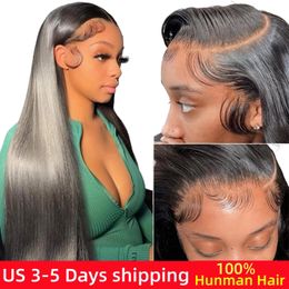 Perruque Lace Front Wig naturelle lisse HD, cheveux humains, 13x4, 13x6, Transparent, pre-plucked, pour femmes