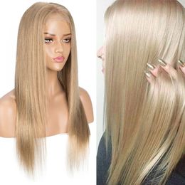 Menselijk haar menselijk haar pruiken blonde kanten voorpruik voor vrouwen rechte bob pruik kanten sluiting gouden braziliaanse pruiken benadrukken babyhaar