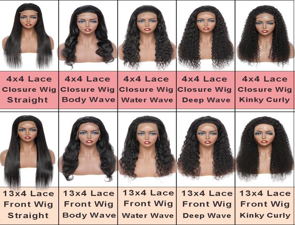 Pelucas delanteras con cierre de encaje de cabello humano para mujeres negras Remy cuerpo recto onda profunda con Frontal sin pegamento preplacado 4x4 13x4 K4736879