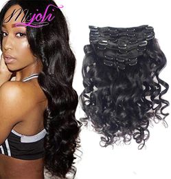 Clip de cheveux humains malaisiens vierges dans les extensions de cheveux 140G couleur naturelle 7piecesset clip de vague lâche ins non transformés 1028 pouces7596803