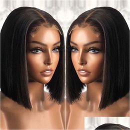 Human Hair New Wigs Straitement Bob Bob Bob pré-cueilli 13x1 t Partie en dentelle Brazilianvirgin 150% densité pour les femmes noires Livraison P DHT0J Wigs