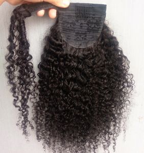Queue de cheval de cheveux humains Extensions de cheveux bouclés crépus européens 160gram Wrap Around Clip In Pony Tail Remy Hair 10-24 pouces