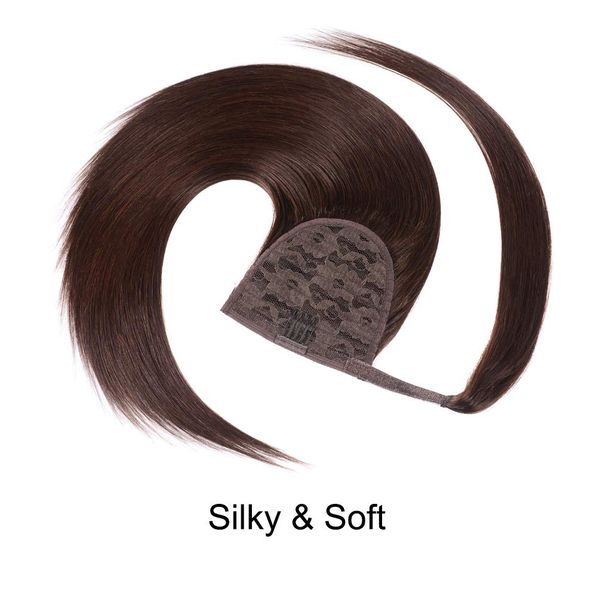 Extension de queue de cheval de cheveux humains Wrap Around Medium Brown Straight Pony Tail Real Remy Hair Extensions pour les femmes 14 pouces 100g élégant doux