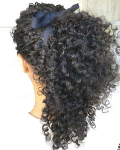 Menselijk haar paardenstaart haarstukjes Clip in Lange Hoge Kinky Krullend Menselijk Haar 120G Trekkoord Paardenstaart Haarverlenging voor Black Women 4Color