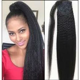 Menselijk haar Paardenstaart Licht Yaki Straight HairPieces Virgin Braziliaans Haar Yaki Rechte Wrap Rond Paardenstaarten Hair Extensions