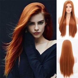 Cheveux humains FANXITION Orange synthétique dentelle avant avec partie latérale longue soyeuse droite frontale pour les femmes usage quotidien Cosplay 230214