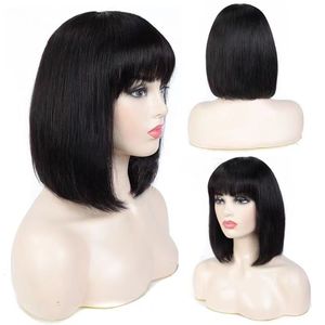 Perruques de cheveux humains courtes Bob avec Air Bangs perruques de longueur d'épaule pour femmes perruque de 14 pouces couleur naturelle peut être teinte blanchie facilement restylée permanente