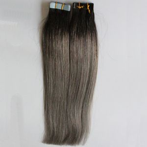 Extensions de cheveux de trame de peau d'ombre droite de cheveux humains T1B/gris ombre 100g 40 pièces ruban dans les extensions de cheveux humains