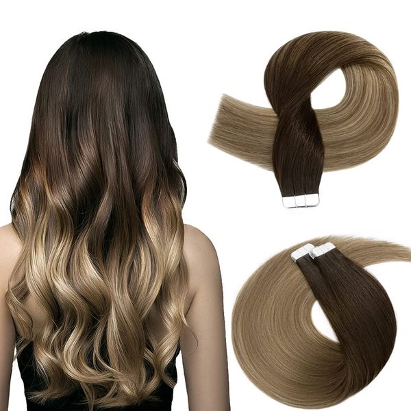 Bande de cheveux humains dans les extensions couleur ombrée bande de trame de peau sans couture ins extension 100g/40 pièces