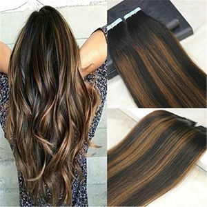 Bande de cheveux humains dans les extensions Ombre Glue in Remy Hair Extensions Balayage Couleur # 1B Dark Roots Fading to # 4 Chocolates Brown 40pcs 100g