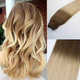 Tejido de pelo humano Ombre colorante color brasileño vírgenes de cabello trama extensiones balayage tres tono 24 # rubia destaca el extremo grueso