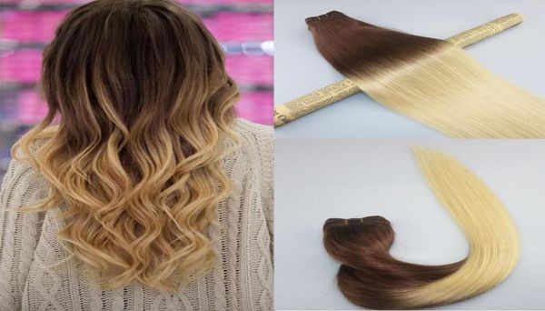 Tejido de cabello humano Ombre Color de tinte Extensiones de paquete de trama de cabello virgen brasileño Dos tonos 4 Marrón a 613 Rubio blanqueado 3062058