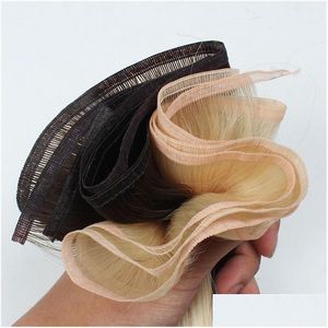 Extensions de cheveux humains tisse des faisceaux de ruban de soie de trame plate Remy Tra mince noir brun blond 99J vin rouge couleur produits de livraison directe Otax6