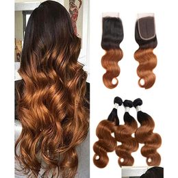 Camino del cabello humano con paquetes de ondas corporales vírgenes brasileñas de cierre Lace 1 B30 3 44 Extensiones1826703 Productos de entrega de caída se extiende OTOJ5