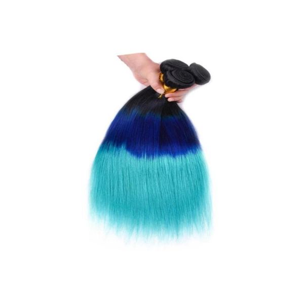 Camino de cabello humano con cierre de tres tono 1bblueteal extensiones peruanas peruanas dobles azules azules azules azules virgen 3 paquete d799 dhspg