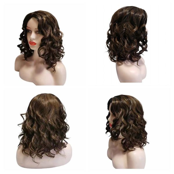 perruque de cheveux humains pour les femmes 16 pouces de profondeur brun glam bouclé vague espagnole grâce à vague brune profonde perruques brésiliennes profondes perruque frontale drag synthétique drag queen curl sassy bouclé