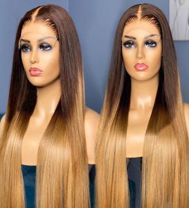 Human Hair Wig Front Lace Pruiken Ombre Brown27 Honey Blonde 13x4 Lace Frontal 150 Density8538058