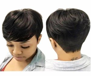 Peluca de cabello humano Pixie de corte corto para mujeres negras, marrón oscuro, hecha a máquina, sin encaje, 78139392475934