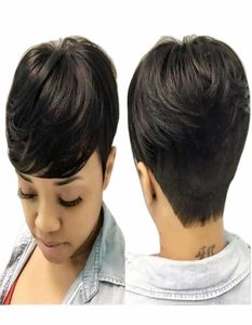 Human Hair Wig Pixie Short Cut Bob -pruik voor zwarte vrouwen donkerbruine volledige machine gemaakt geen kanten pruiken78139395367102