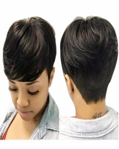 Human Hair Wig Pixie Short Cut Bob -pruik voor zwarte vrouwen donkerbruine volledige machine gemaakt geen kanten pruiken78139391768714