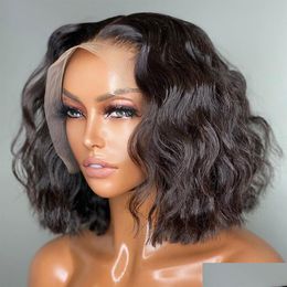 Pelucas de cabello humano 13x4 HD Lace Frontal Body Wave Front Wig Bob para mujeres negras Pre arrancadas con bebé Brasileño Remy Drop Entrega Prod DHFQV