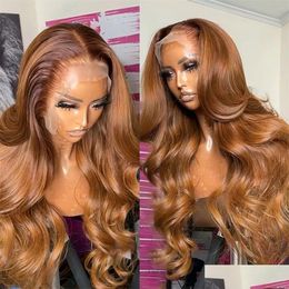 Pelucas de cabello humano 1Ginger Golden Blonde Body Wave 360 HD Lace Frontal Peluca real Nudo blanqueado 150 Densidad Virgen 13x6 Gota transparente de DH0FV