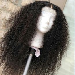 Pruiken van echt haar 26 inch lang zacht lijmloos diep deel voorgeplukt 180 dichtheid kinky krullen natuurlijke zwarte kant voor pruik voor vrouwen babyhair dagelijks 230214