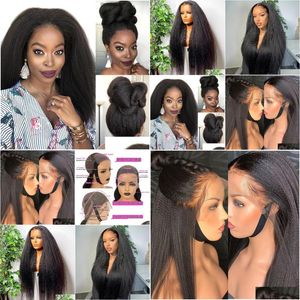 Perruques de cheveux humains 360 HD Kinky Straight Glueless Frontal 13x4 Lace Front Wig Yaki Brésilien Vierge Pré Pincée Pour Les Femmes Noires Drop De Dhc0H