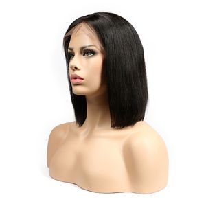 Perruque de cheveux humains brésilien Remy Hairs droite courte Bob Lace Front perruques pour les femmes noires couleur naturelle