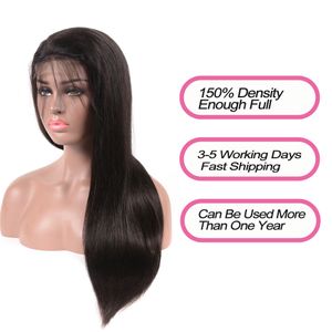 Perruques de cheveux humains pour les femmes U partie dentelle frontale perruque péruvienne droite 4*4 dentelle avant 150% densité Remy cheveux